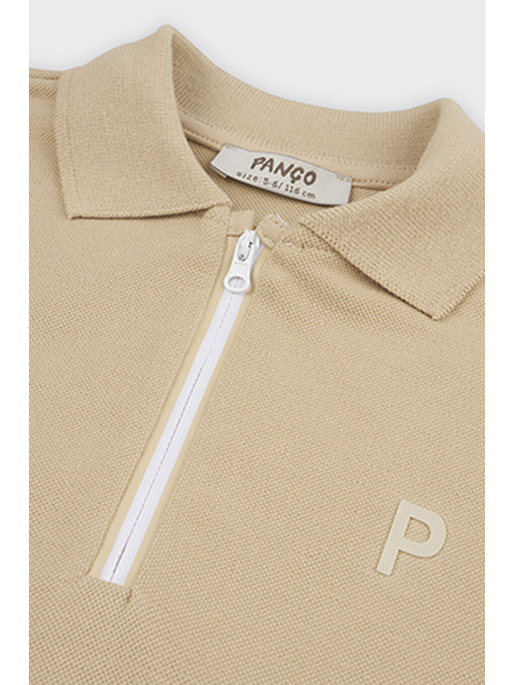 Unisex Çocuk Kısa Kollu Bej Polo Yaka Tişört-1
