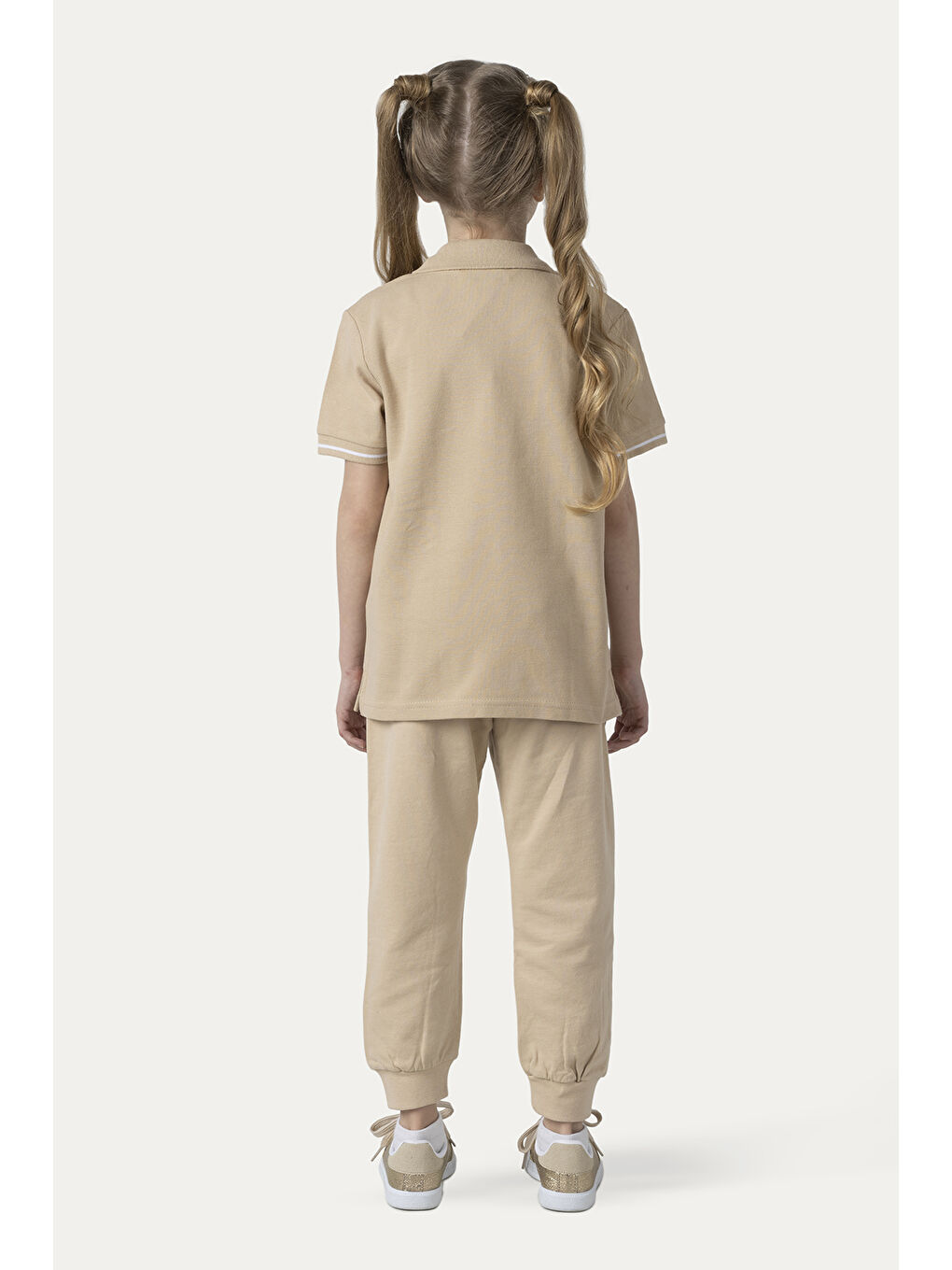 Unisex Çocuk Kısa Kollu Bej Polo Yaka Tişört-7