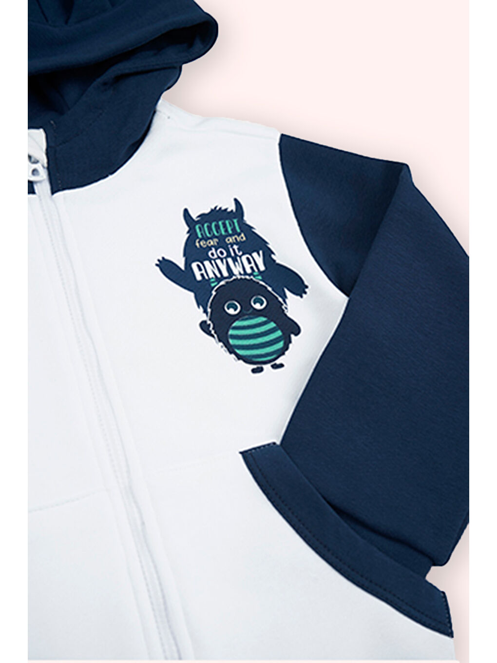 Erkek Bebek Baskı Detaylı Fermuarlı Beyaz Sweatshirt-1