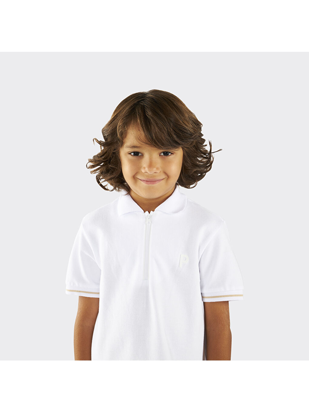 Unisex Çocuk Kısa Kollu Beyaz Polo Yaka Tişört-4