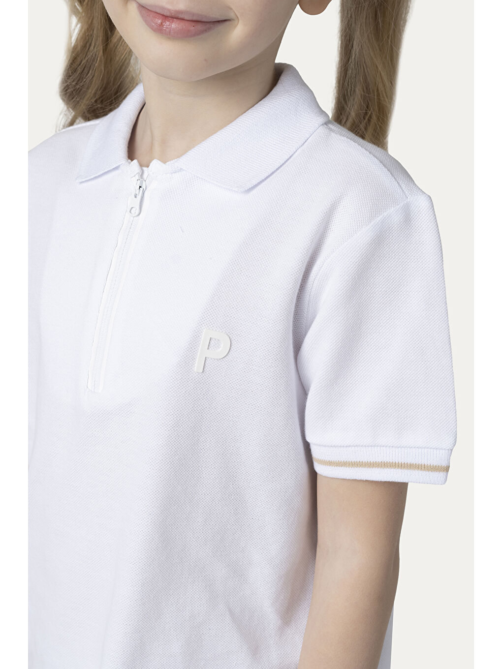 Unisex Çocuk Kısa Kollu Beyaz Polo Yaka Tişört-6