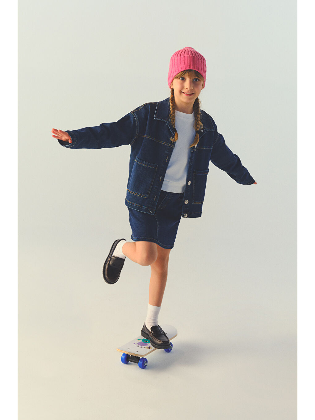 Kız Çocuk Cepli Dikiş Detaylı Lacivert Jean Ceket-1