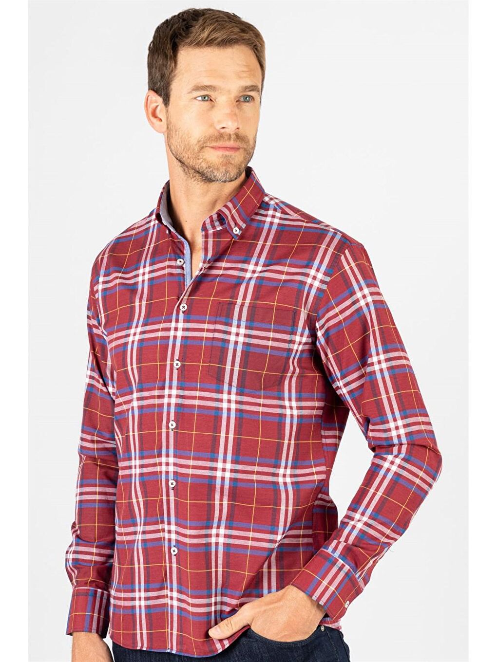 Siyah Klasik Fit Pamuklu Kolay Ütü Kareli Erkek Renkli Gömlek-1