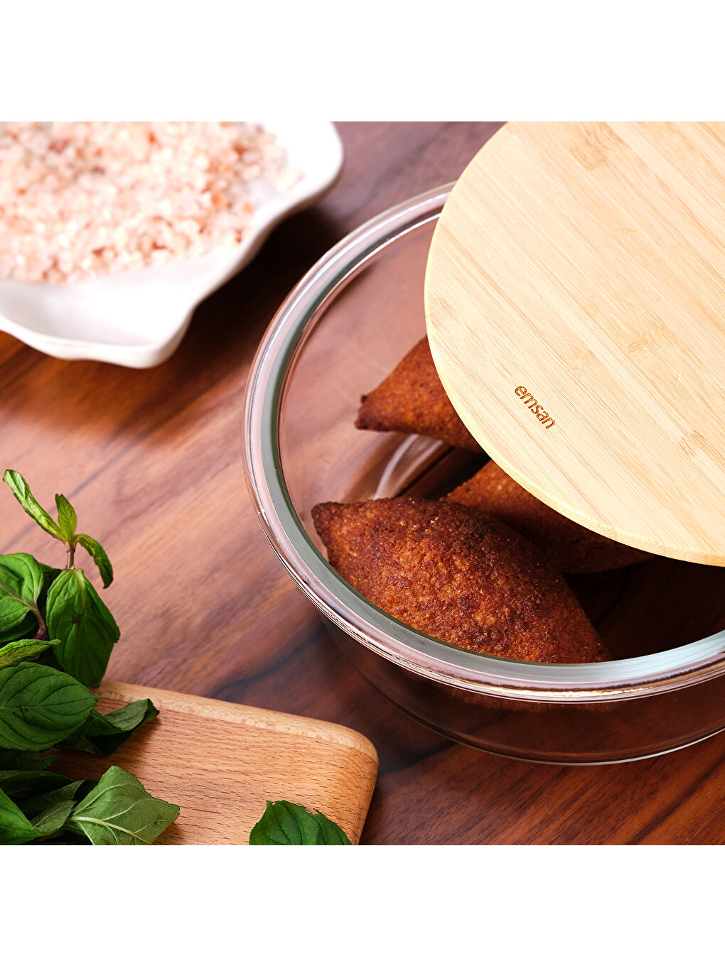 Kahverengi Naturel 950 ml Yuvarlak Borosilikat Saklama Kabı-10