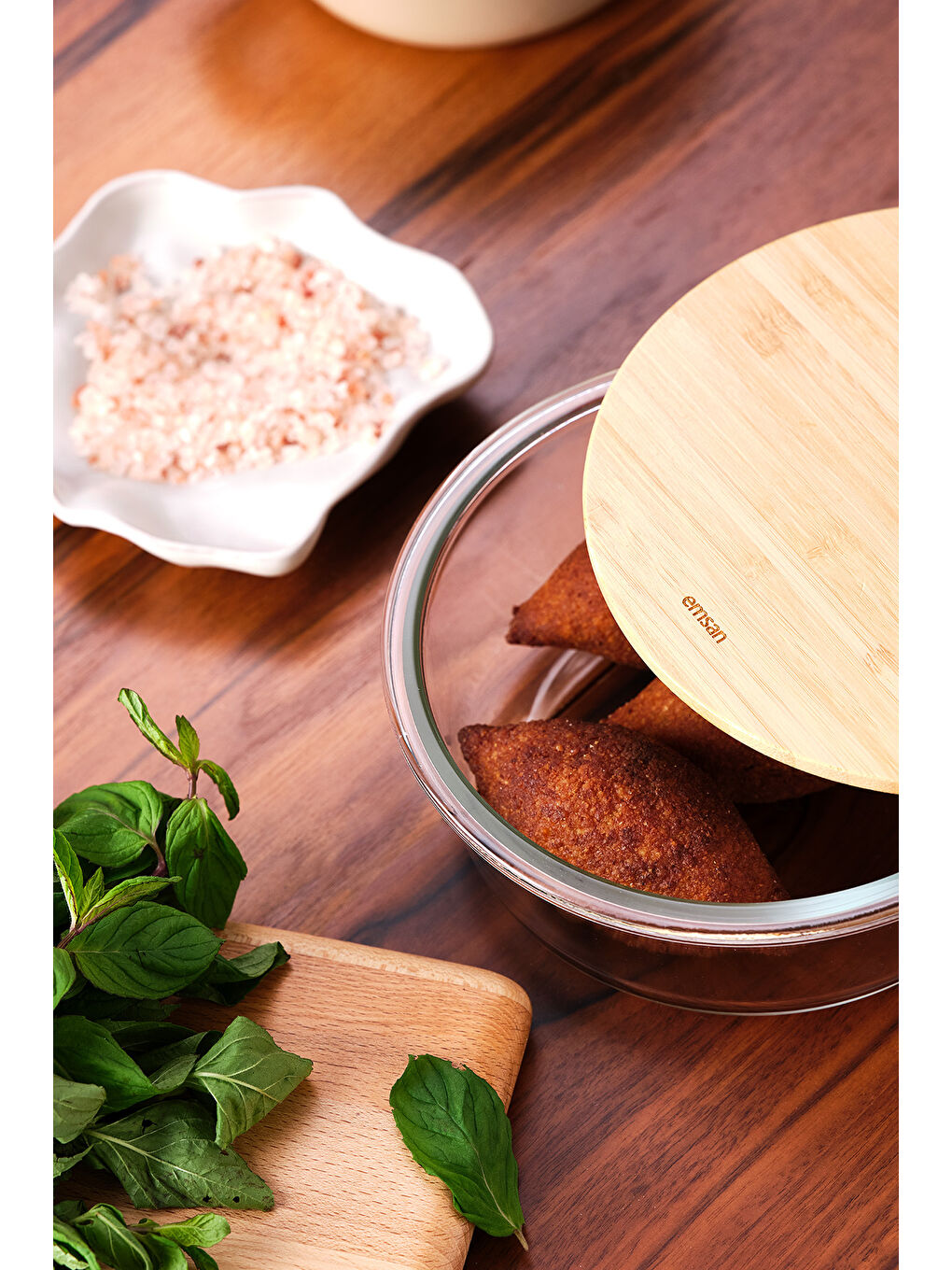 Kahverengi Naturel 950 ml Yuvarlak Borosilikat Saklama Kabı-5