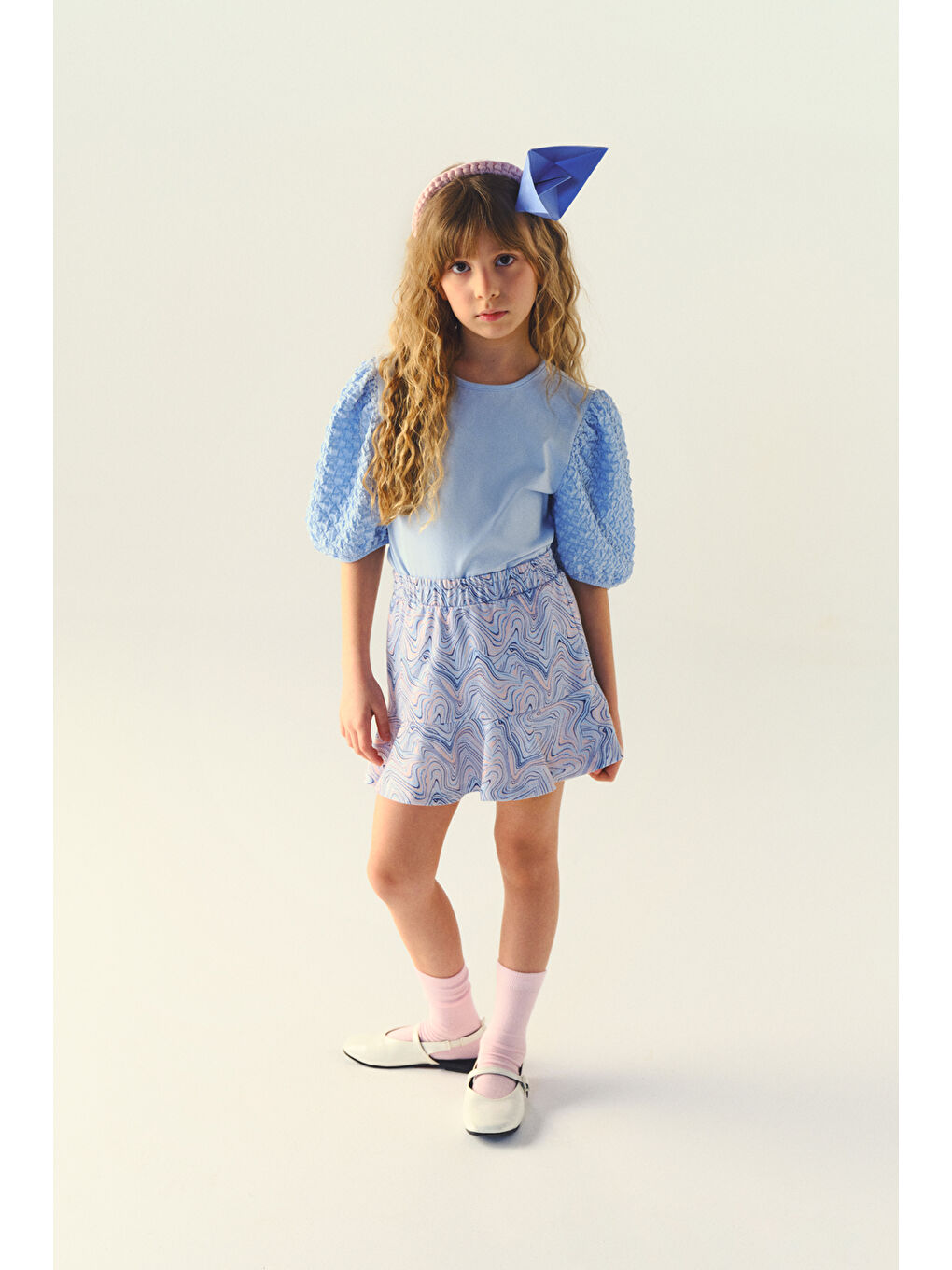 Kız Çocuk Baskı Detaylı Mavi Etek