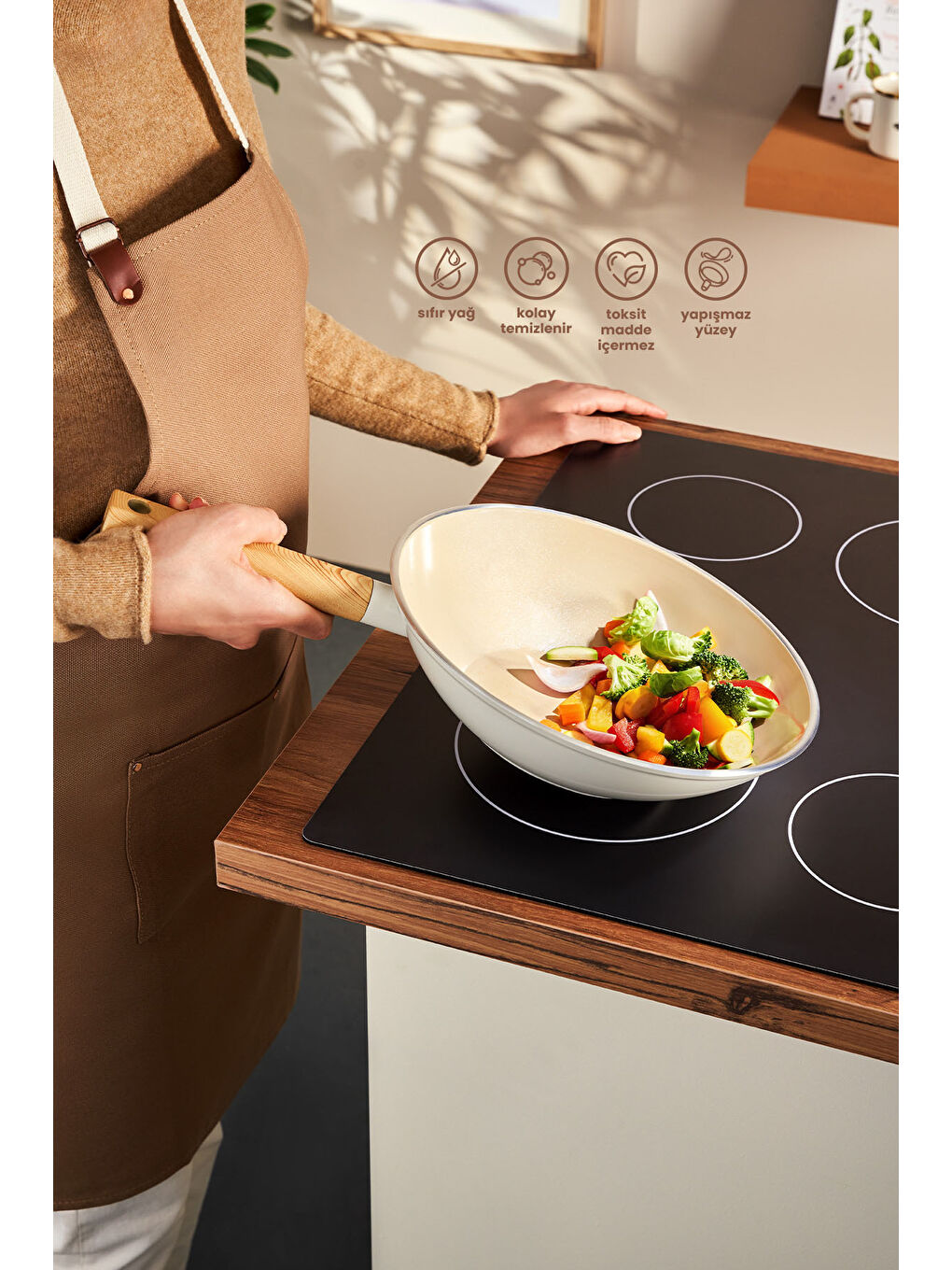 Ekru Swiss Crystal Wok Tavası 28 cm-1