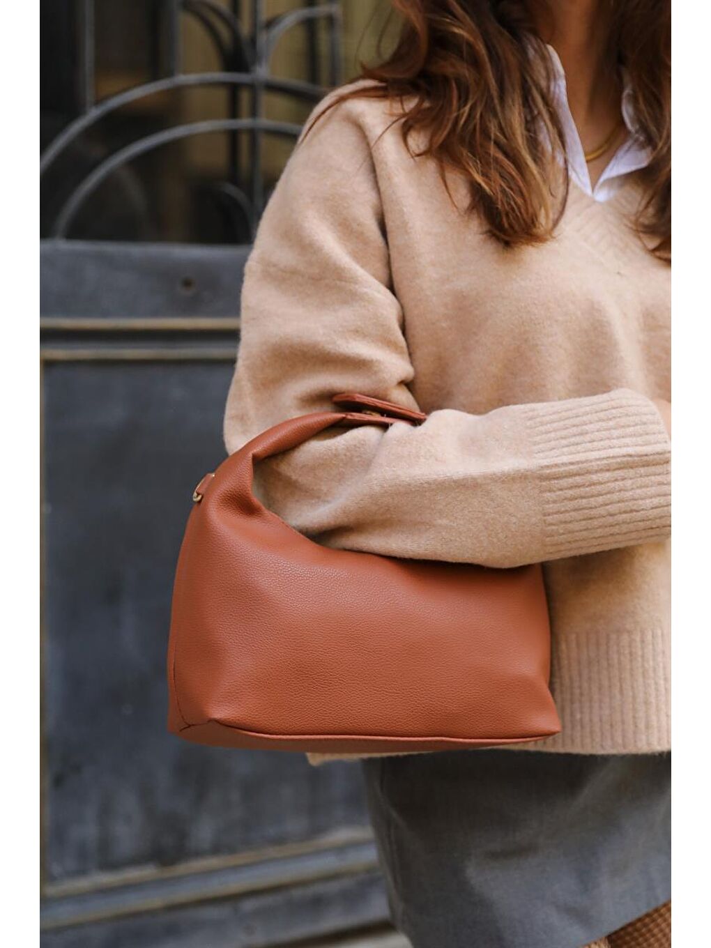 Kahverengi Kroşe Baget El Ve Omuz Çantası Taba-1