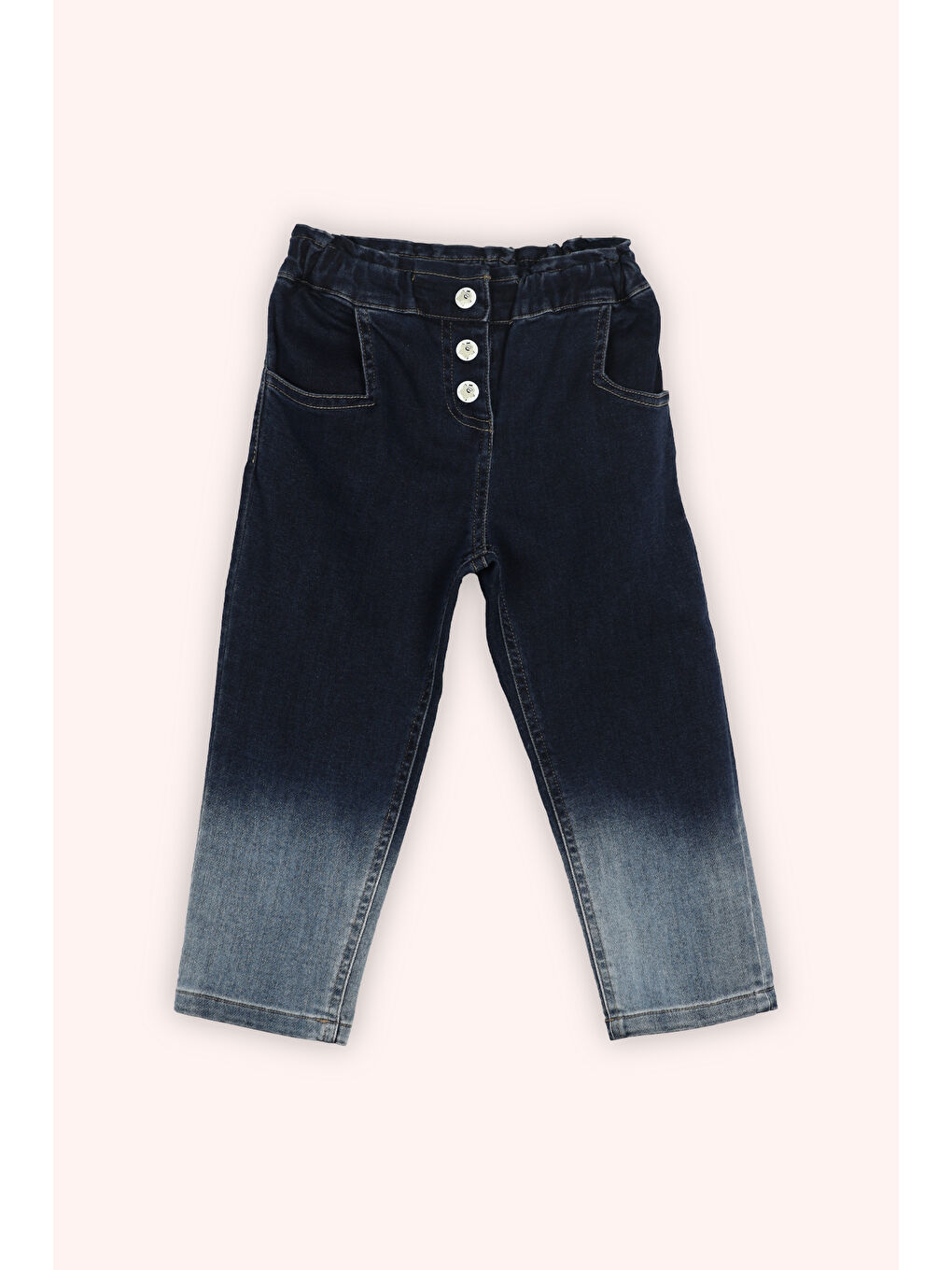 Kız Bebek Beli Lastikli Boru Paça Çıt Çıt Detaylı Lacivert Jean Pantolon