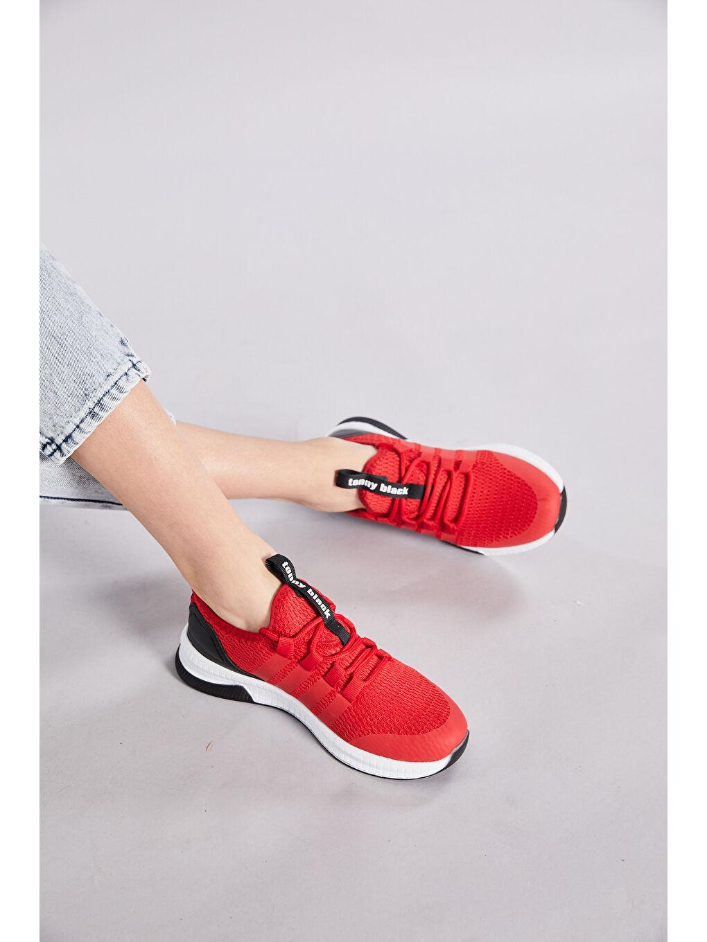 Unisex Kırmızı Rahat Kalıp Şeritli Bağcıklı Spor Ayakkabı-3