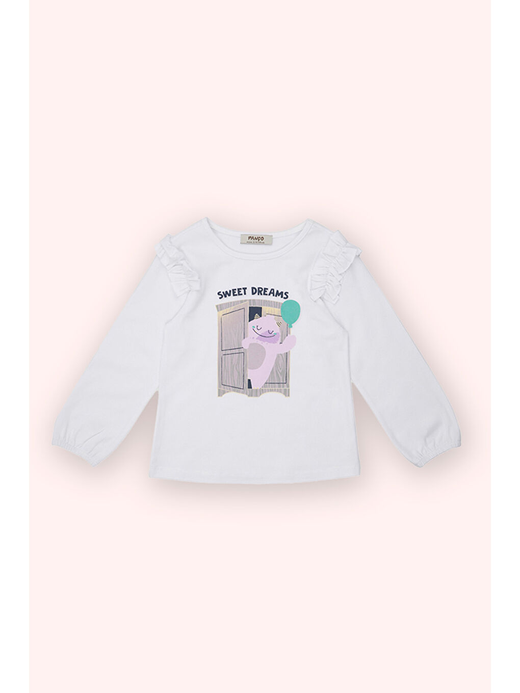 Kız Bebek Baskı Detaylı Uzun Kollu Beyaz Tişört