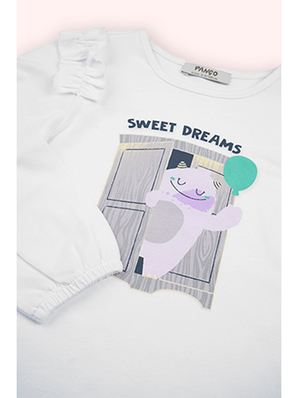 Kız Bebek Baskı Detaylı Uzun Kollu Beyaz Tişört-1