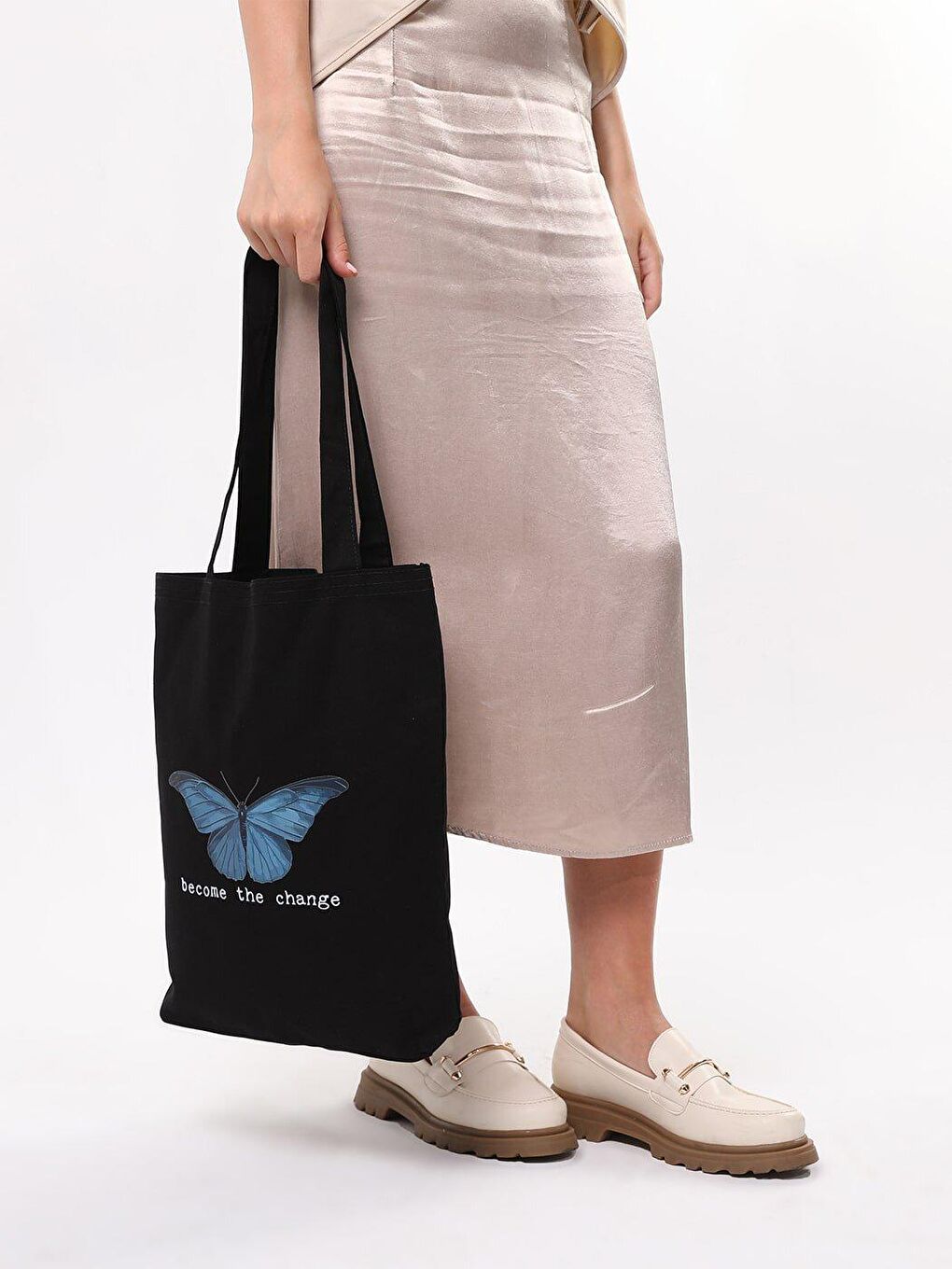 Become The Change Baskılı Siyah Kanvas Çanta-4