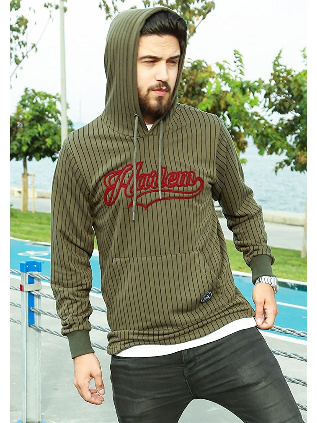 Madmext Haki kapüşonlu Sweatshirt Haki 2825 - 1