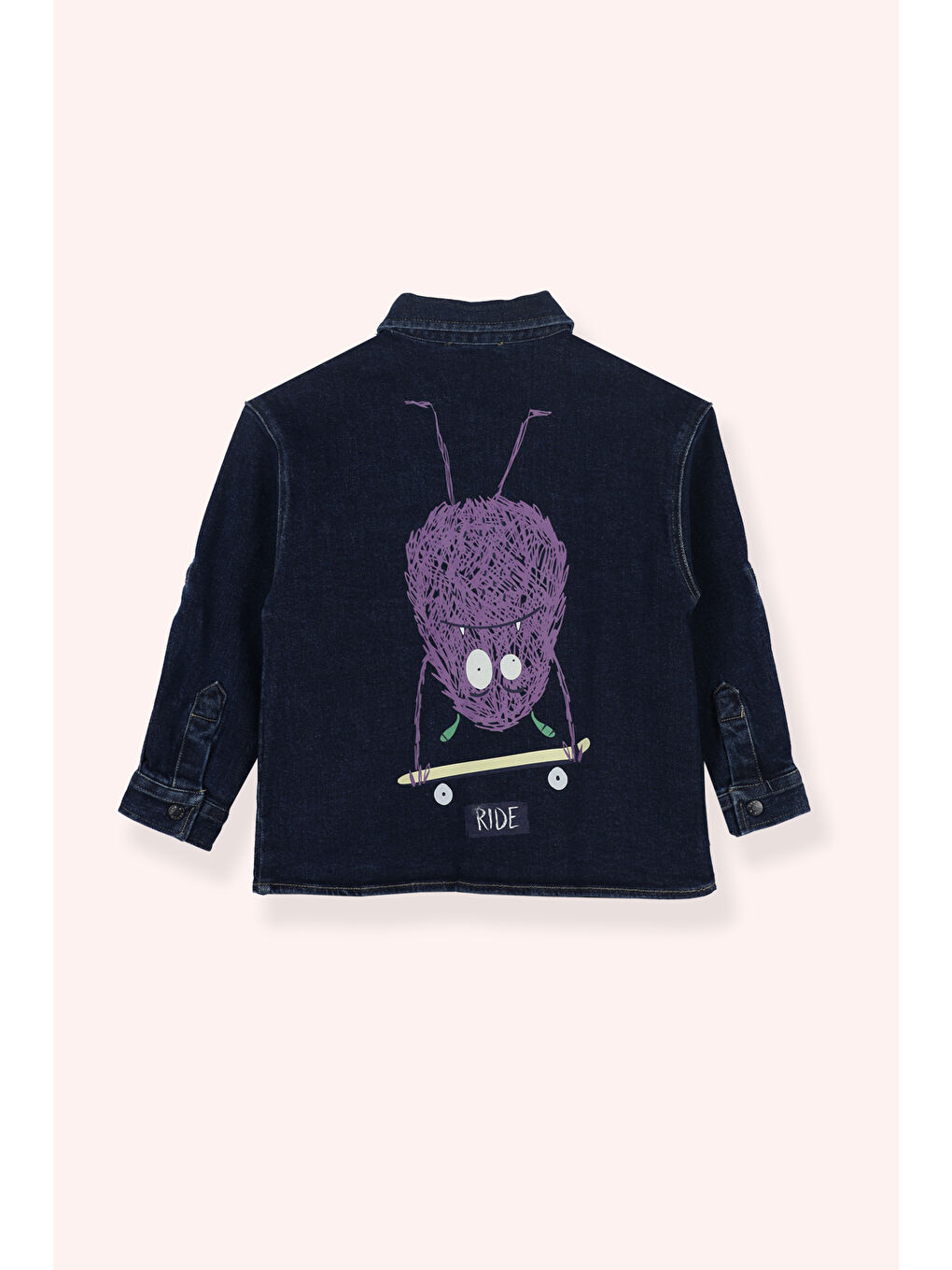 Erkek Bebek Sırtı Baskı Detaylı Lacivert Jean Ceket-3