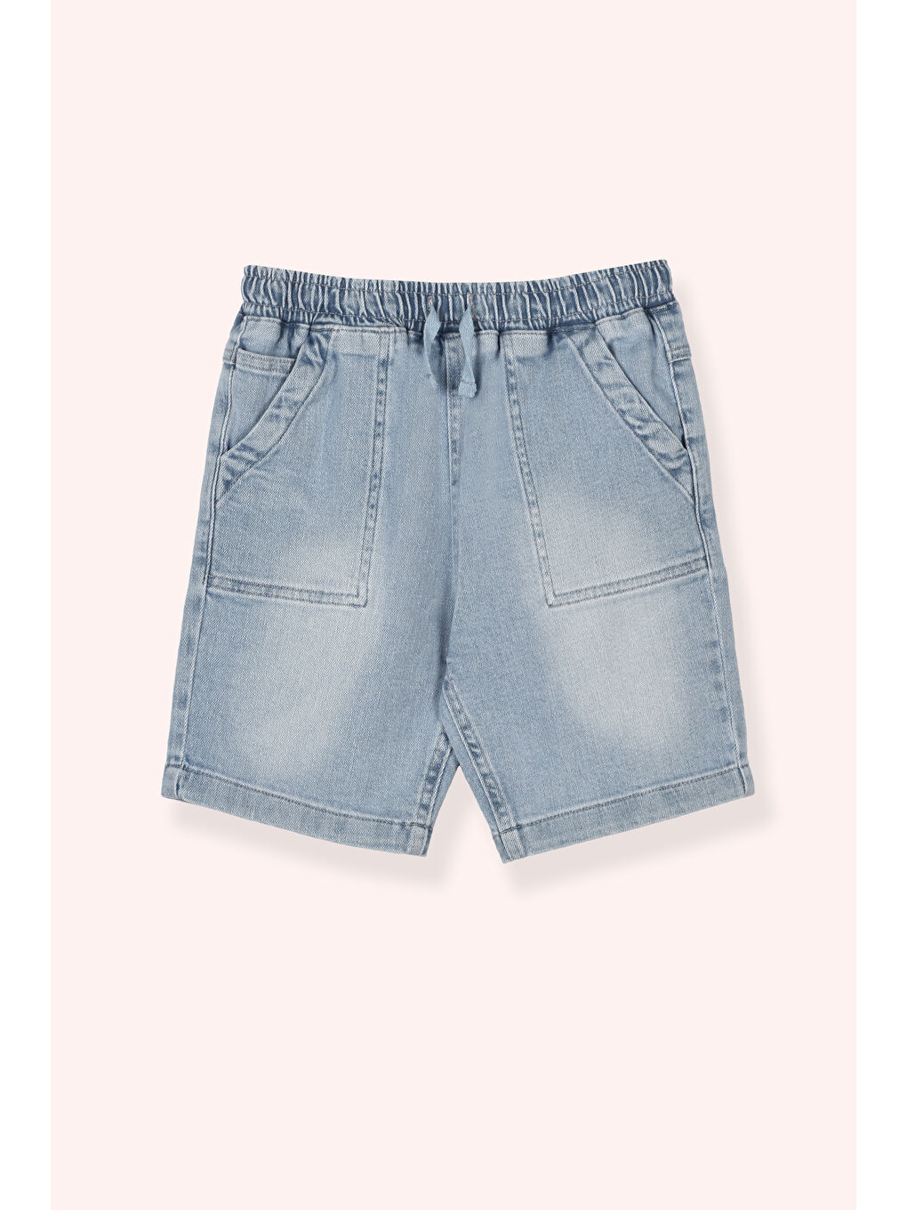 Erkek Çocuk Beli Lastikli Kordonlu Yıkamalı Lacivert Jean Şort