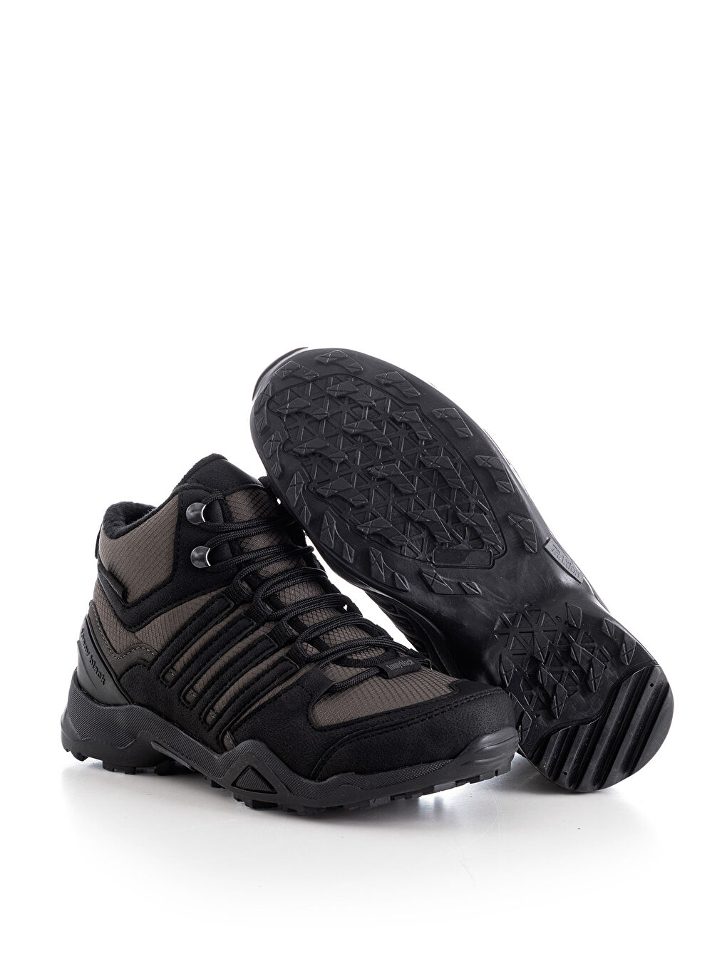 Gri Unisex Füme Siyah Rahat Kalıp Yanı Şerit Detaylı Bağcıklı Trekking Bot-2