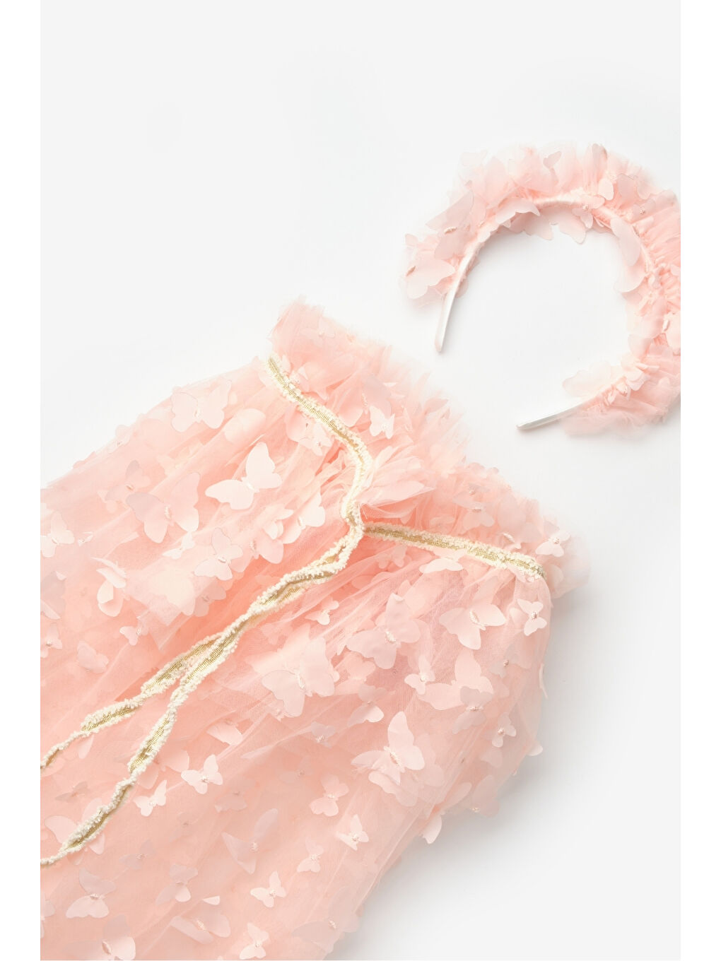 Mavi Kelebek Aplikeli Kız Çocuk Pelerin Asa Taç Set-2