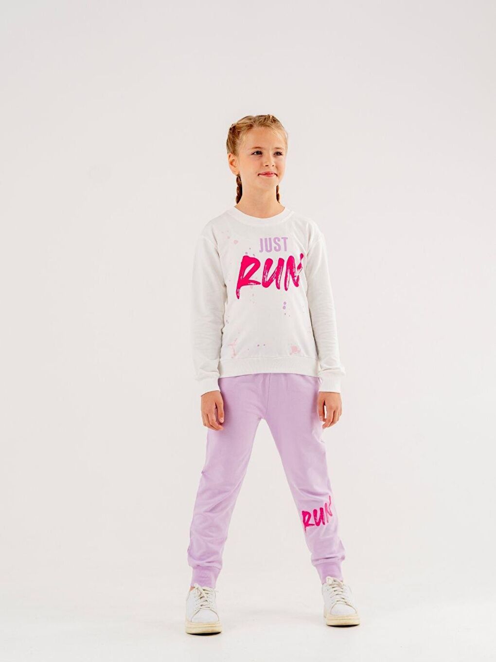 Lila Bisiklet Yaka Baskılı  Uzun Kollu  Eşofman Takım