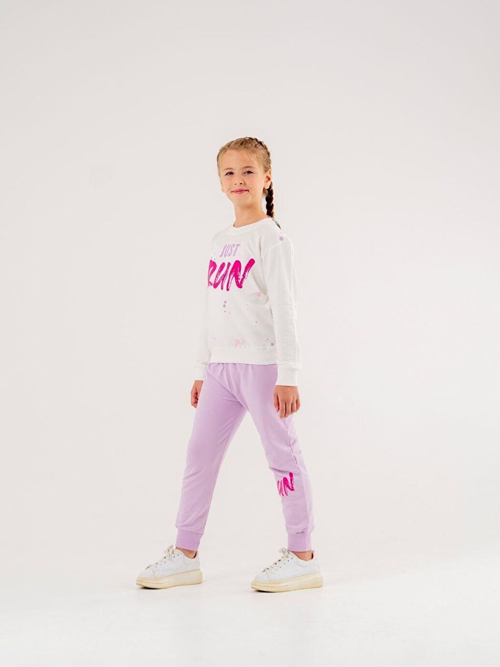 Lila Bisiklet Yaka Baskılı  Uzun Kollu  Eşofman Takım-1