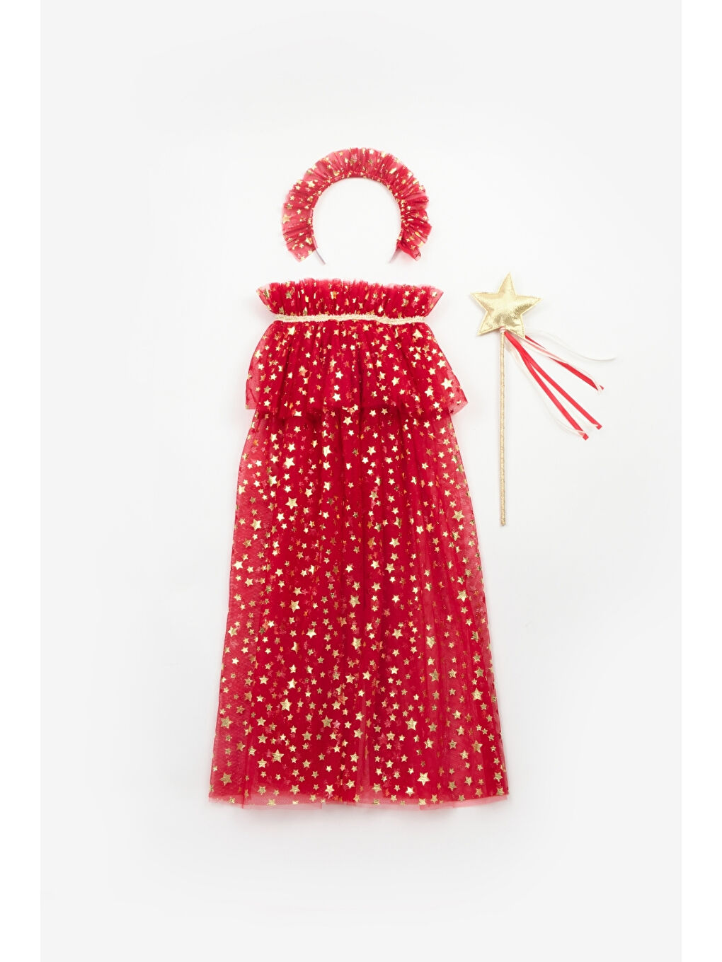 Sarı Kız Çocuk Yıldızlı Pelerin Asa ve Taç Set-1