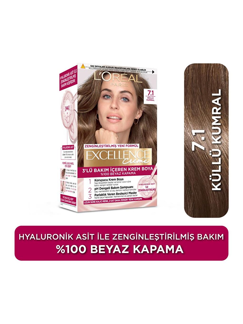 L'Oreal Paris Kahverengi Creme Saç Boyası - 7.1 Kumral Küllü