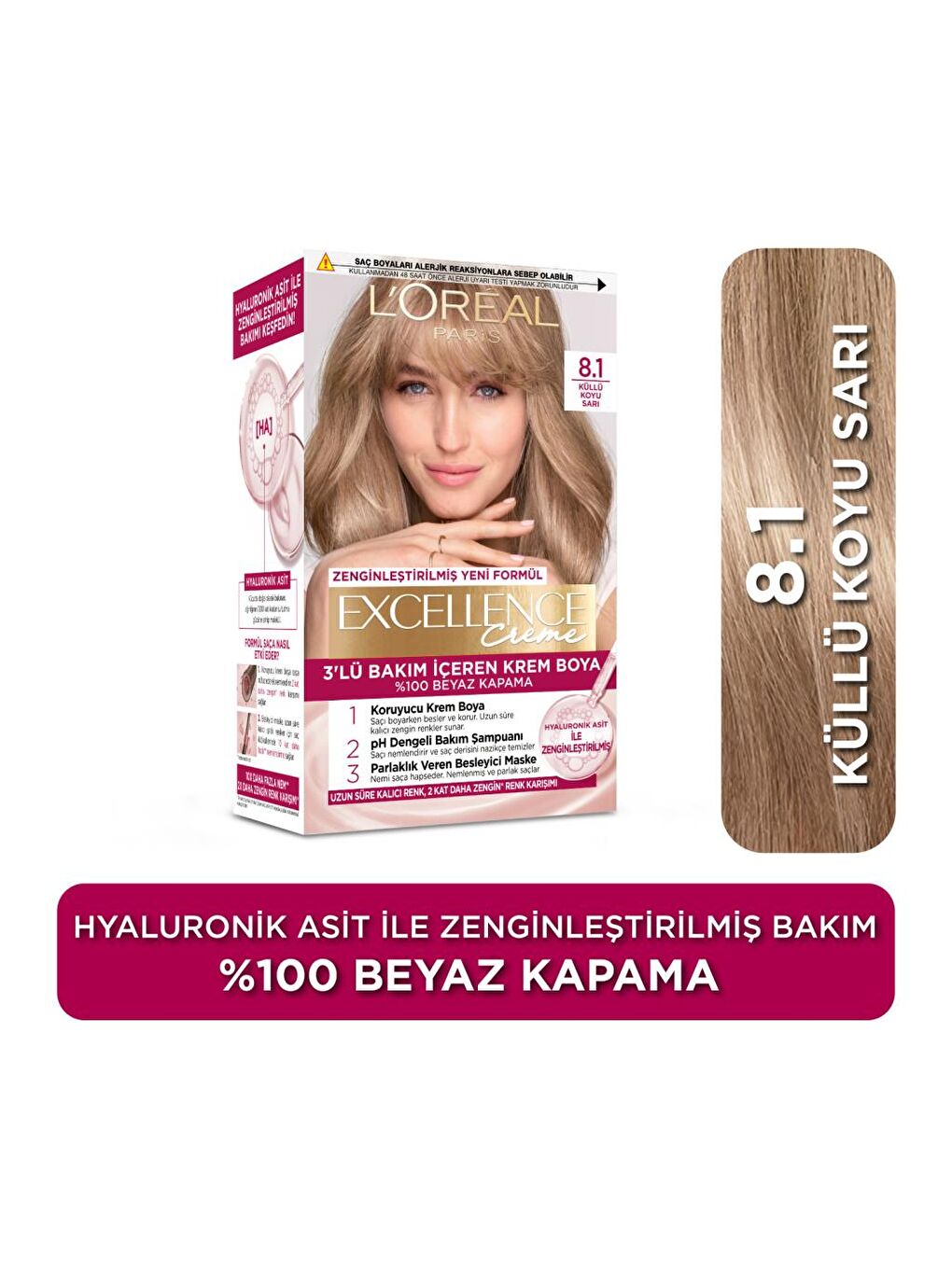 L'Oreal Paris Creme Saç Boyası - 8.1 Koyu Sarı Küllü