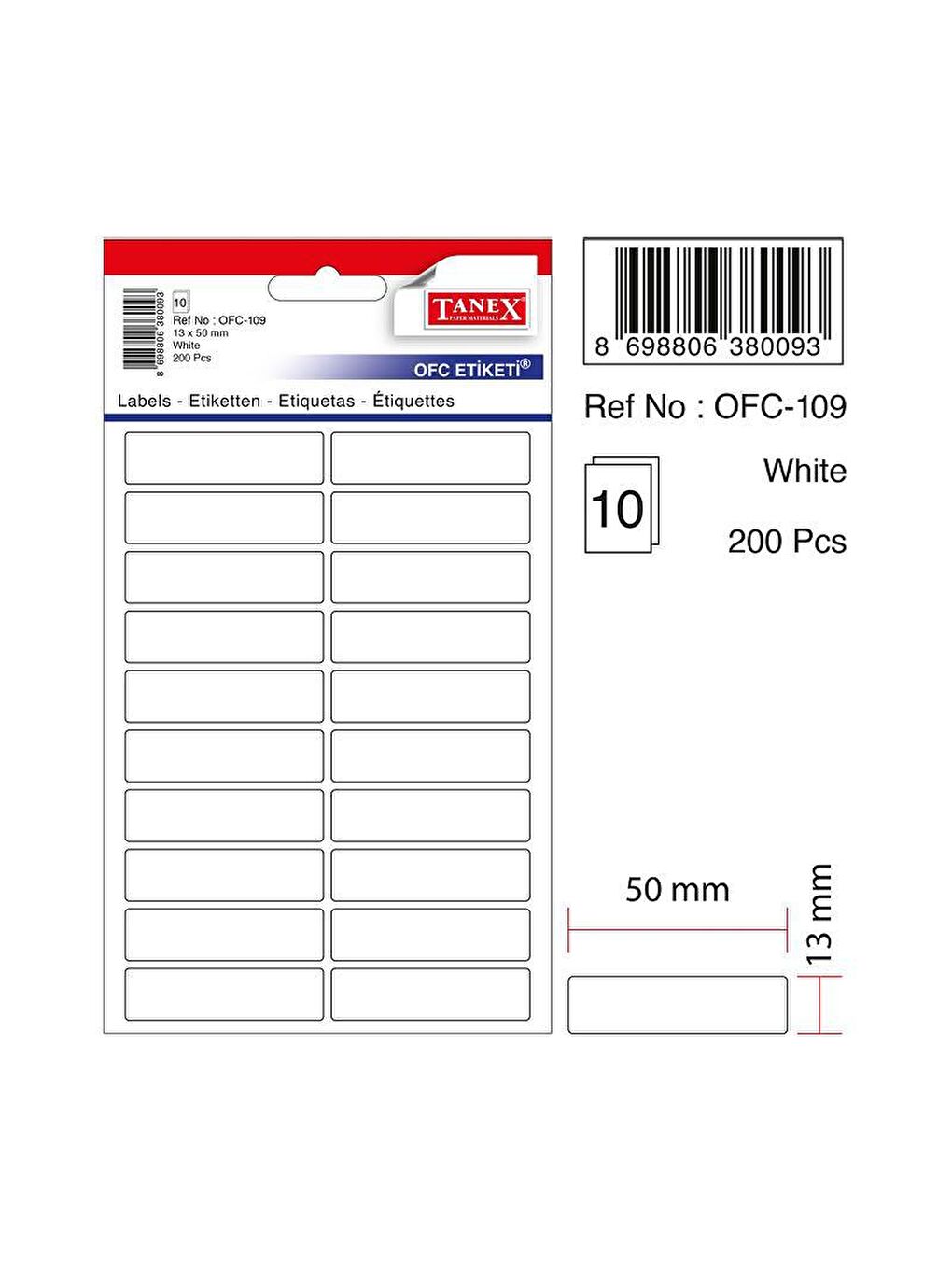 Ofc-109 Beyaz Ofis Etiketi 13x50 Mm 10 Syf-200 Adt