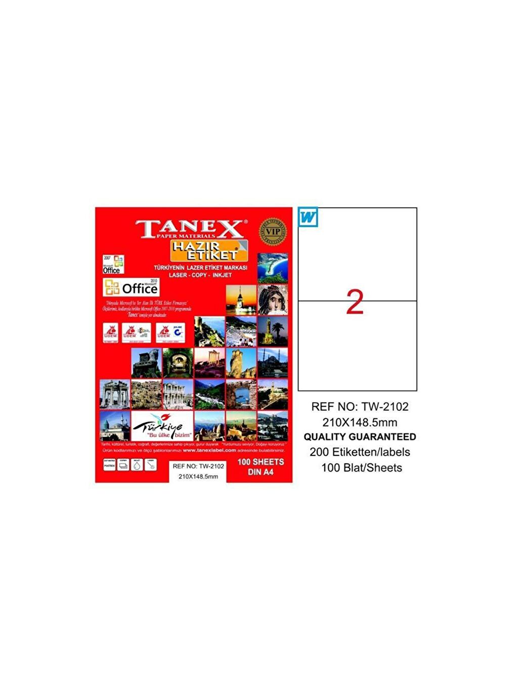 Tanex Beyaz TW-2102 210x148,5 mm Laser Etiket 100 Adet