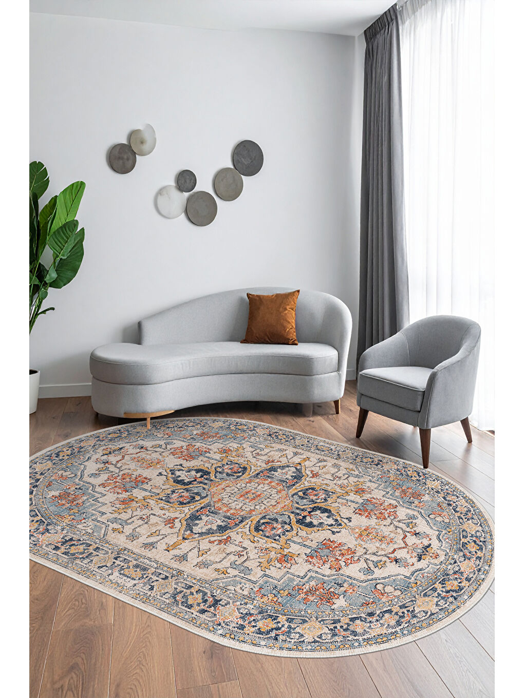 Turuncu Modern Dekoratif Yıkanabilir Kaymaz Taban Halı – İnce, Yumuşak Salon Halısı, Mutfak Halısı ve Yolluk-1