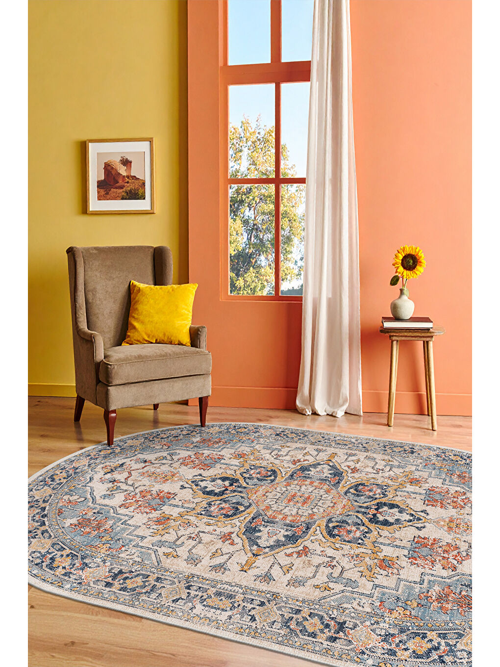 Turuncu Modern Dekoratif Yıkanabilir Kaymaz Taban Halı – İnce, Yumuşak Salon Halısı, Mutfak Halısı ve Yolluk-2