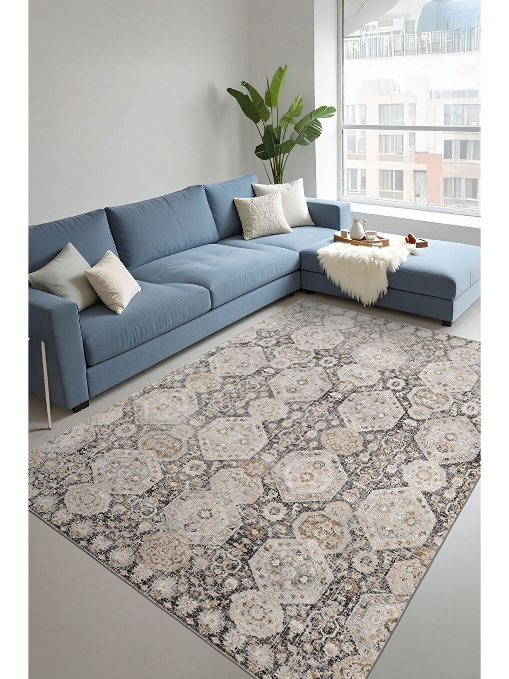 Kahverengi Dekoratif Özel Tasarım Yıkanabilir İnce Kaymaz Tabanlı Modern Halı KECE FR16-1