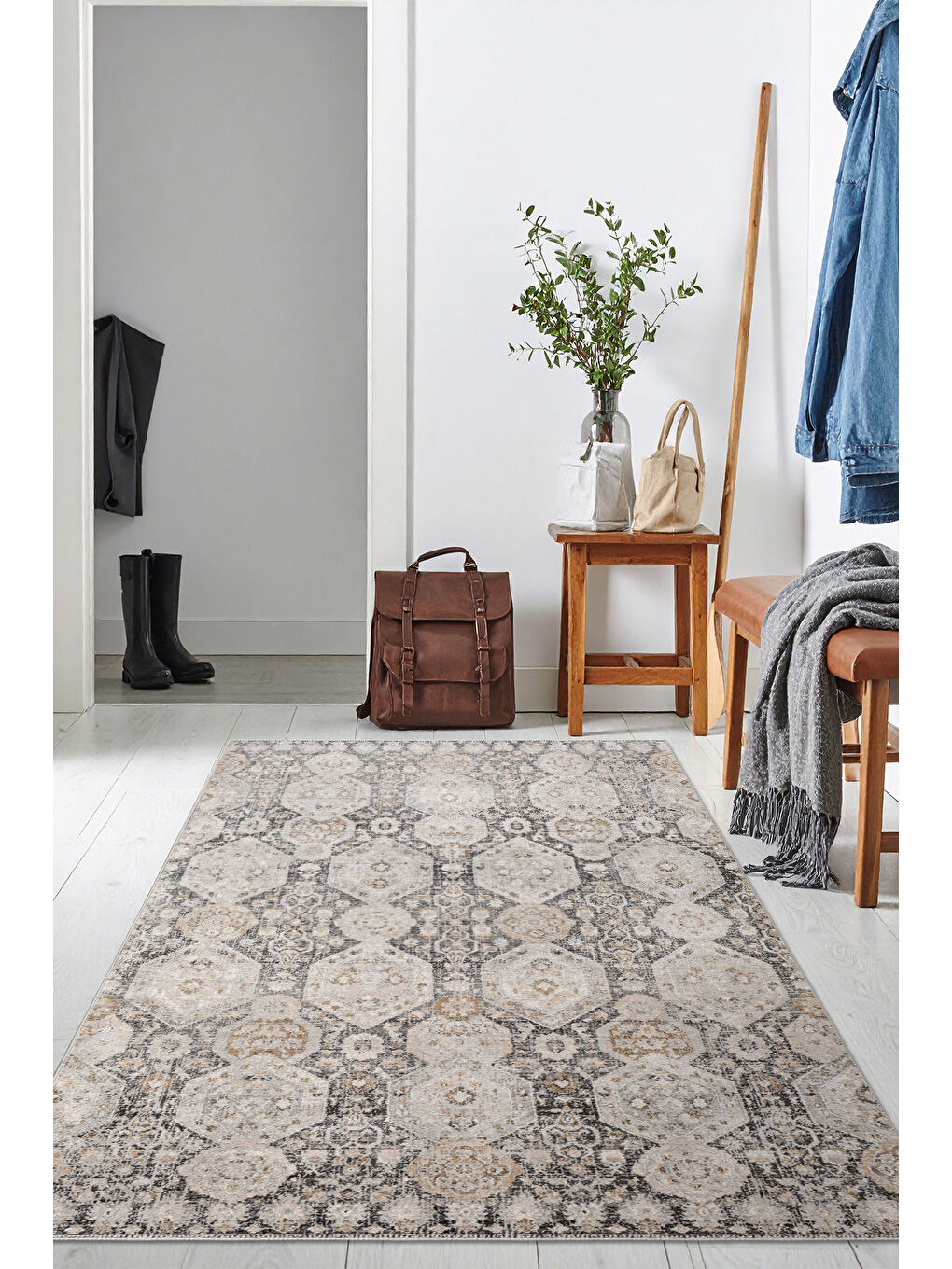 Kahverengi Dekoratif Özel Tasarım Yıkanabilir İnce Kaymaz Tabanlı Modern Halı KECE FR16-2