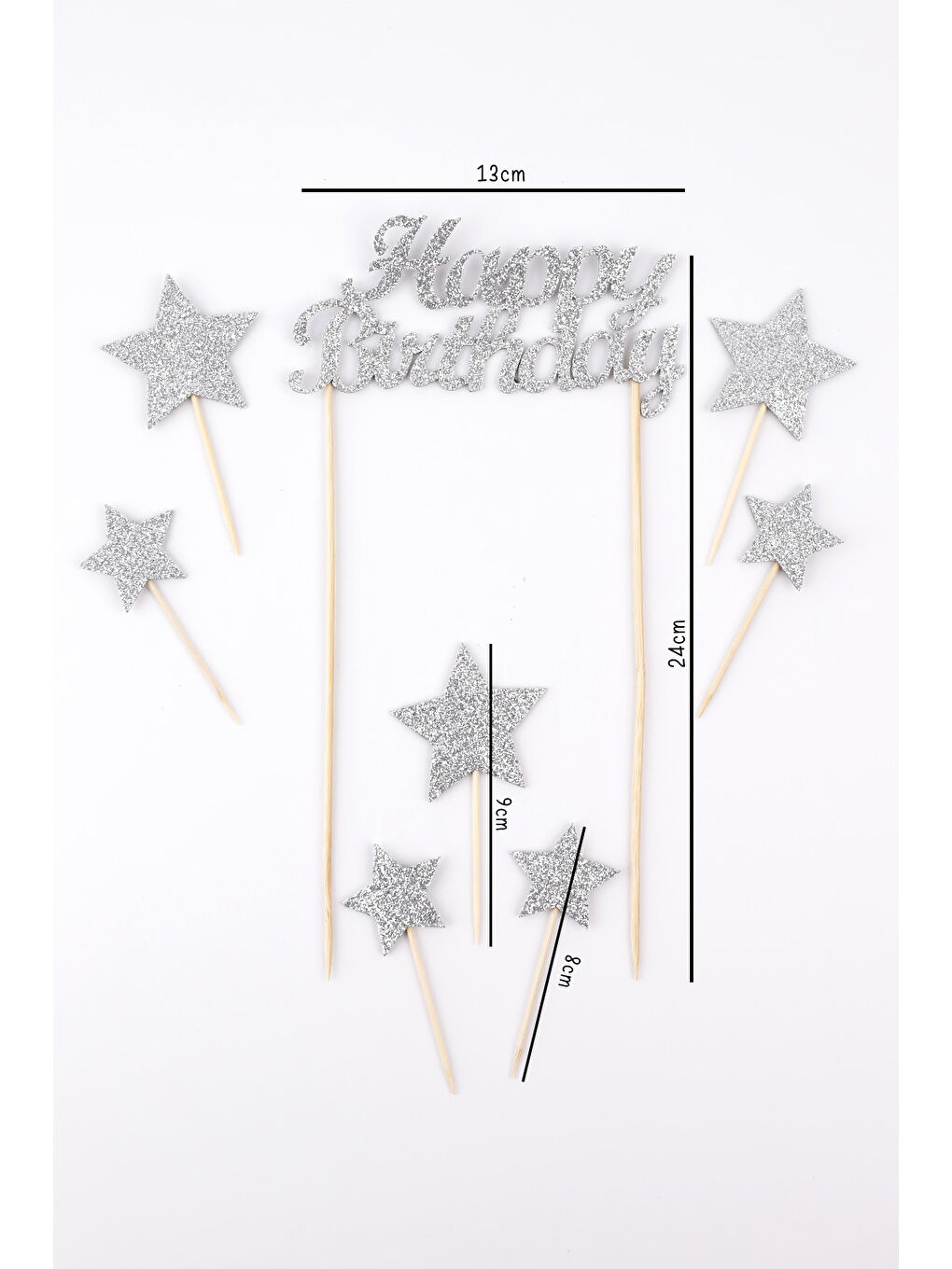 Sarı Altın Happy Birthday Yıldız Pasta Süsü-3