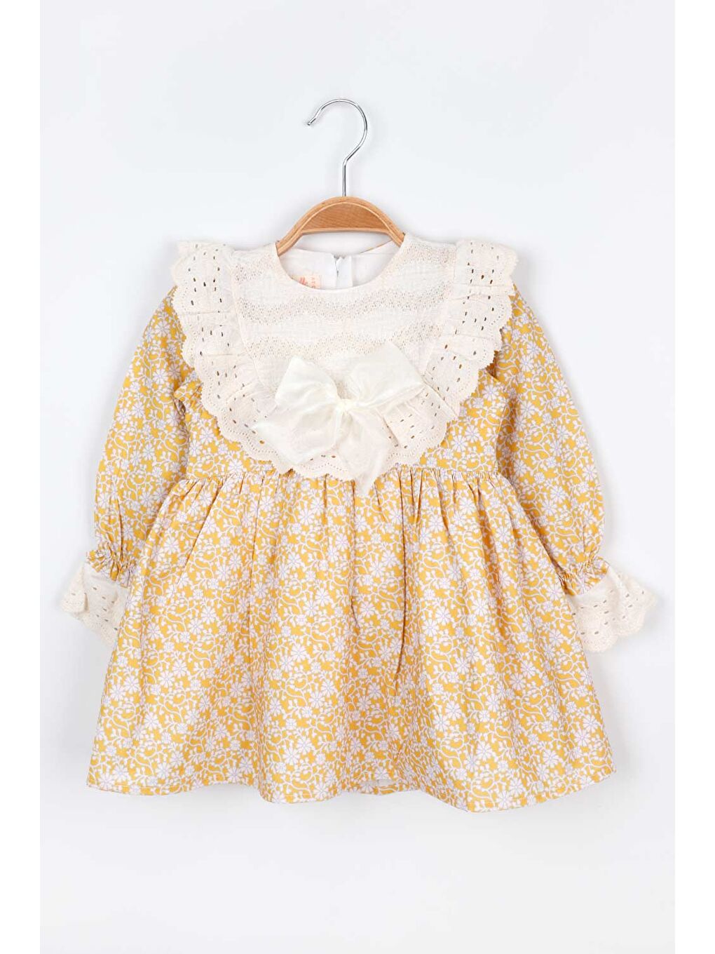 Sarı Hardal Fisto Yakalı Keten Kız Çocuk Elbise - Trinetta-2