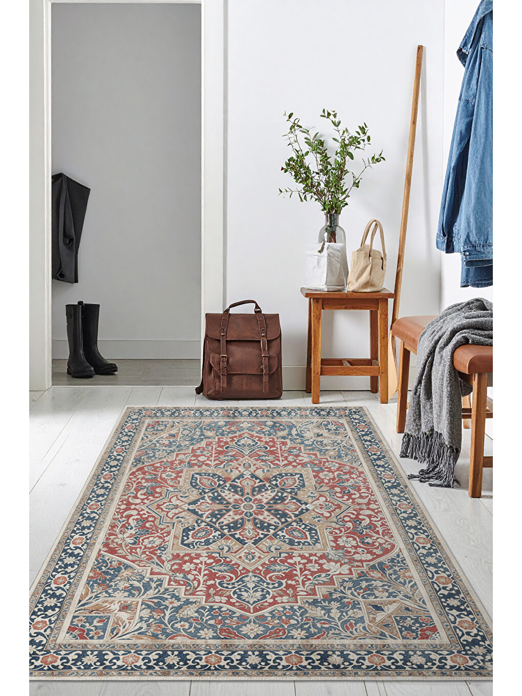 Lacivert Dekoratif Özel Tasarım Yıkanabilir İnce Kaymaz Tabanlı Modern Halı KECE FR15-2