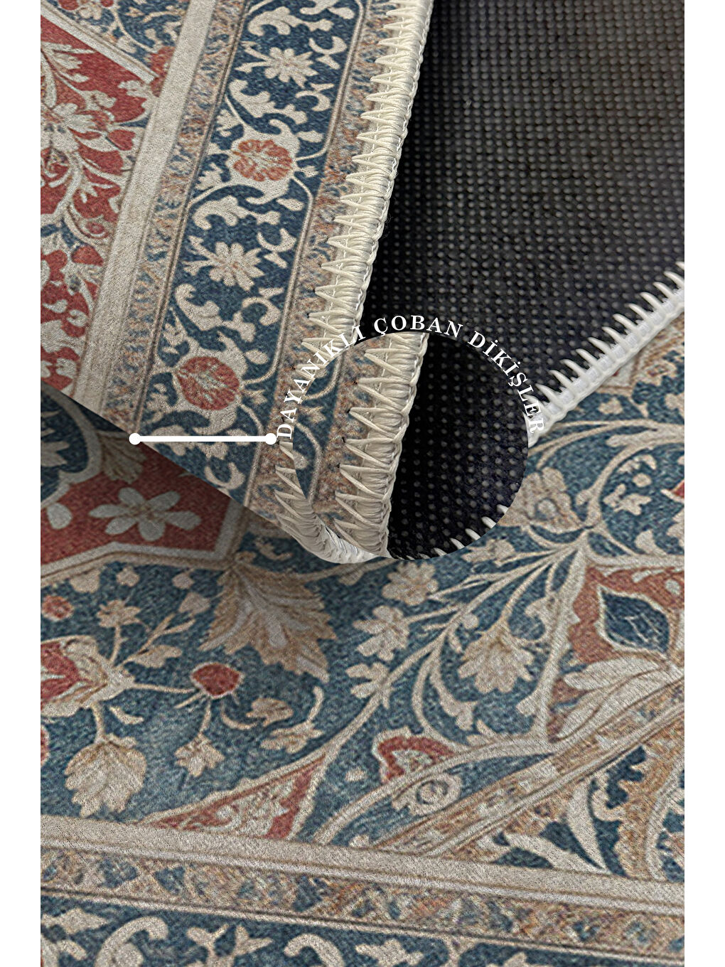 Lacivert Dekoratif Özel Tasarım Yıkanabilir İnce Kaymaz Tabanlı Modern Halı KECE FR15-3