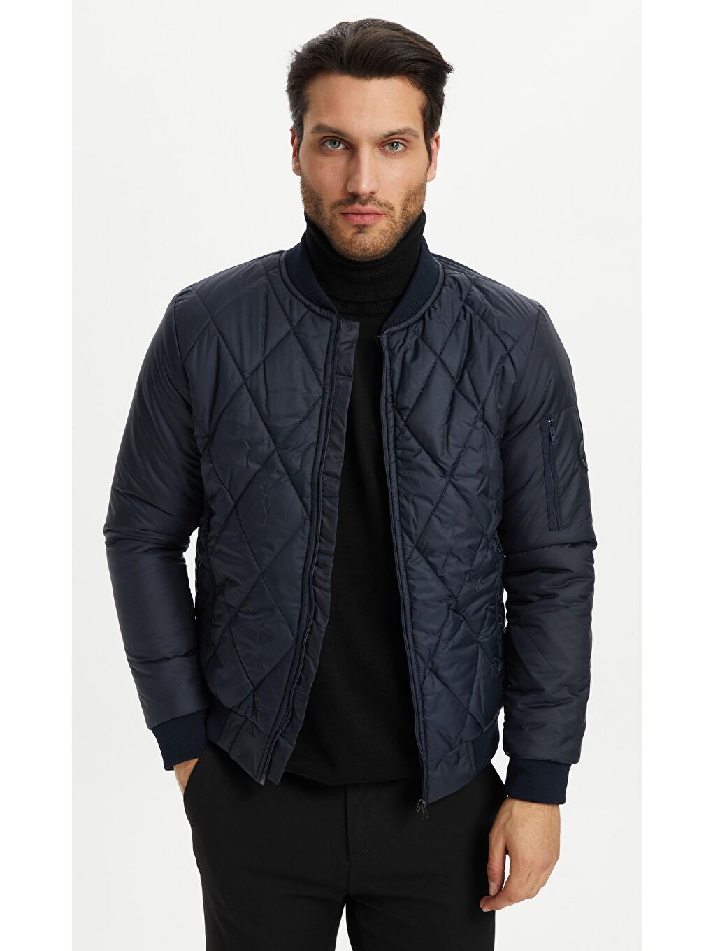 Lacivert Erkek Su ve Rüzgara Dayanıklı Kapitone Desenli Kışlık Mont KM-500