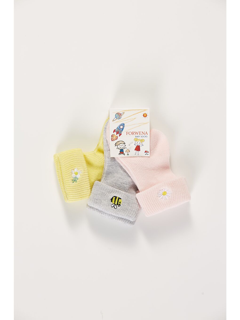 Karışık Baby Socks 3'lü Paket Bebek Renkli Pamuklu Nakışlı Dikişsiz Kıvırmalı Soket Çorap