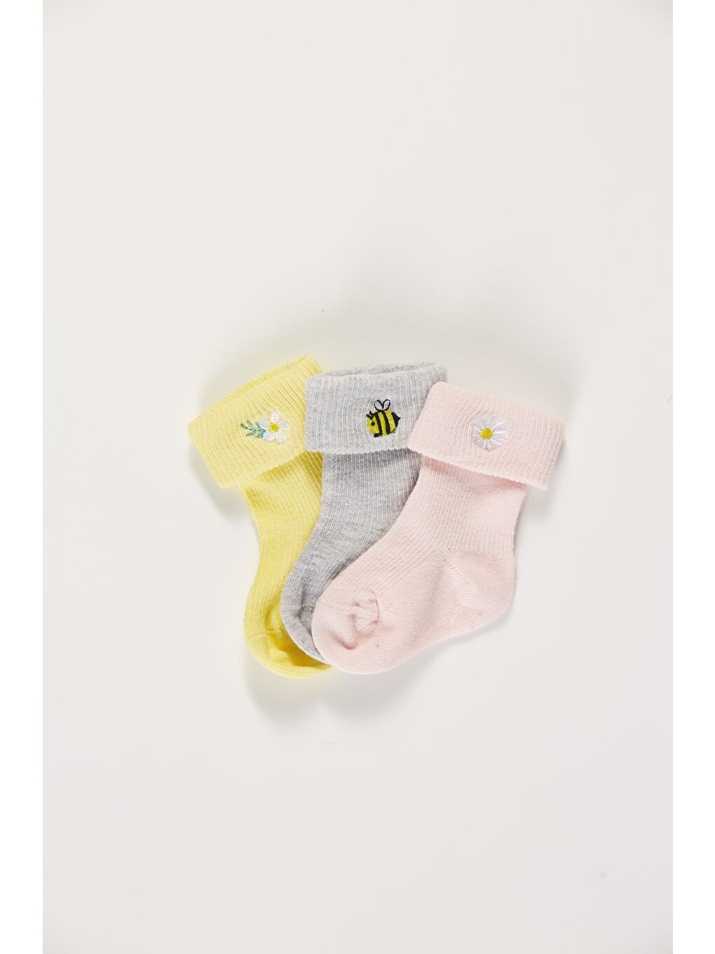Karışık Baby Socks 3'lü Paket Bebek Renkli Pamuklu Nakışlı Dikişsiz Kıvırmalı Soket Çorap-1