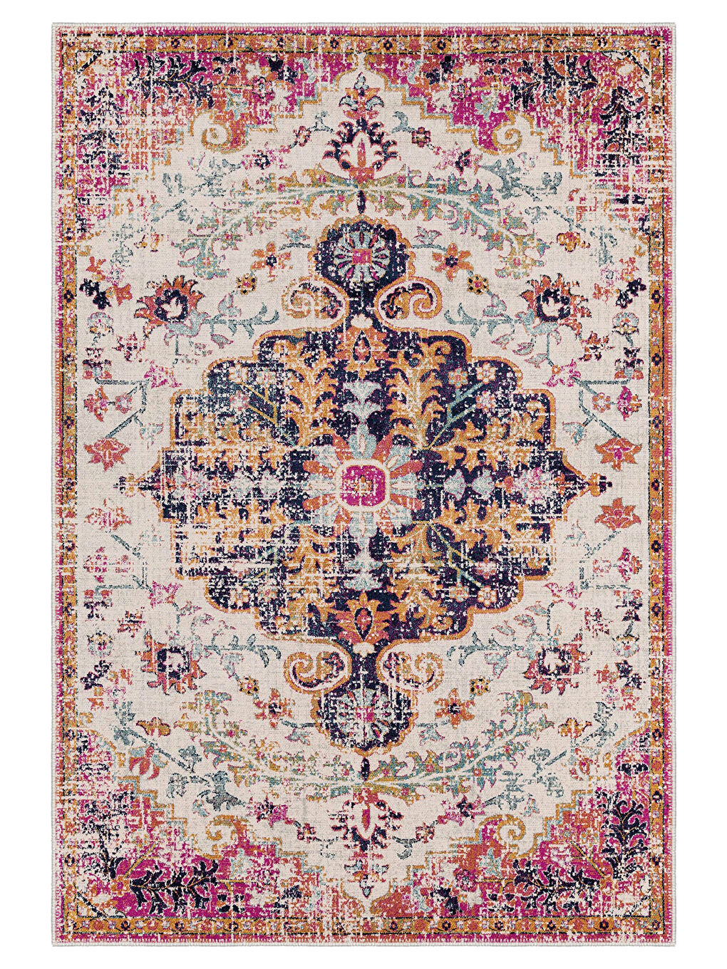 Pembe Dekoratif Özel Tasarım Yıkanabilir İnce Kaymaz Tabanlı Modern Halı KECE FR15