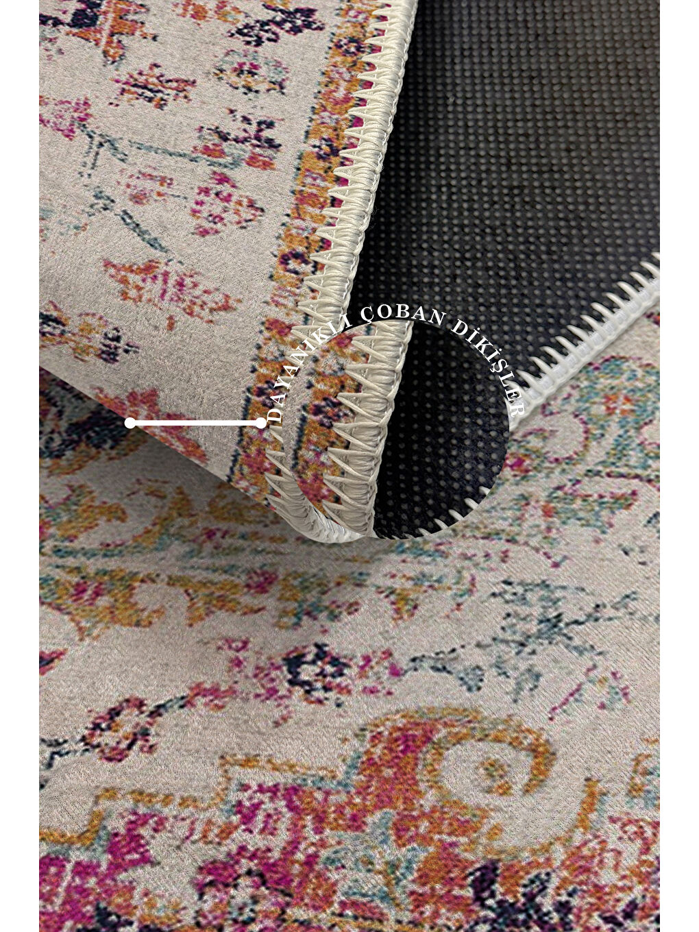 Pembe Dekoratif Özel Tasarım Yıkanabilir İnce Kaymaz Tabanlı Modern Halı KECE FR15-3