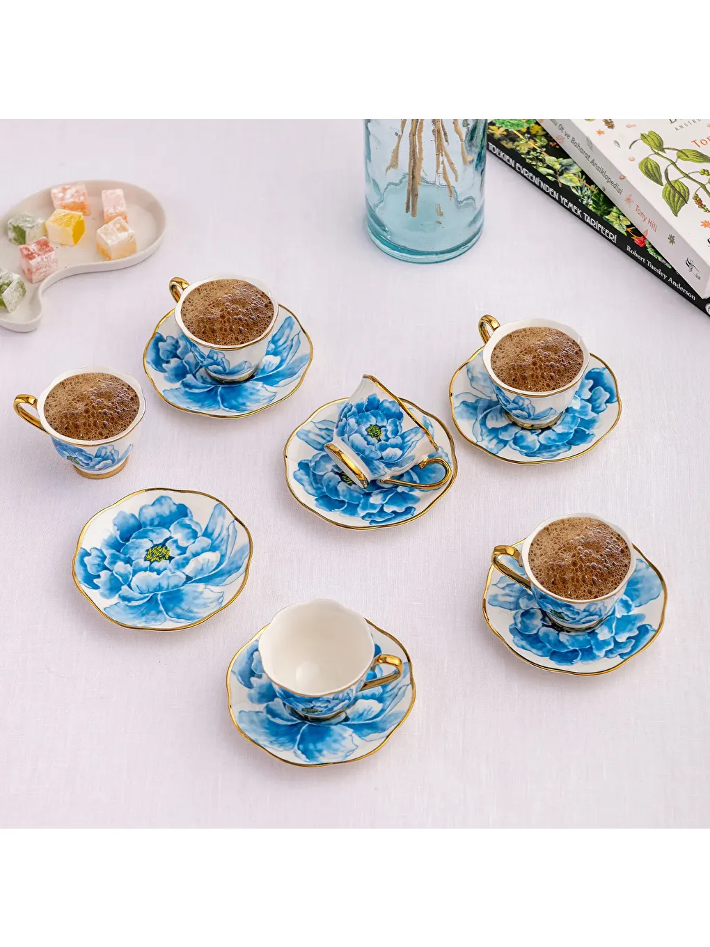 Mavi Dora 6 Kişilik Kahve Fincan Takımı 80 ml-4