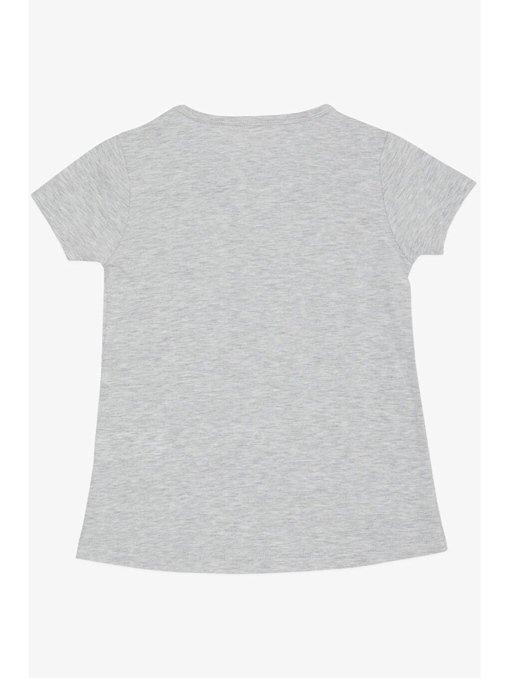 Kız Çocuk Tişört Kabartma Çiçek & Yazı Baskılı Açık Gri Melanj (6-10 Yaş)-1