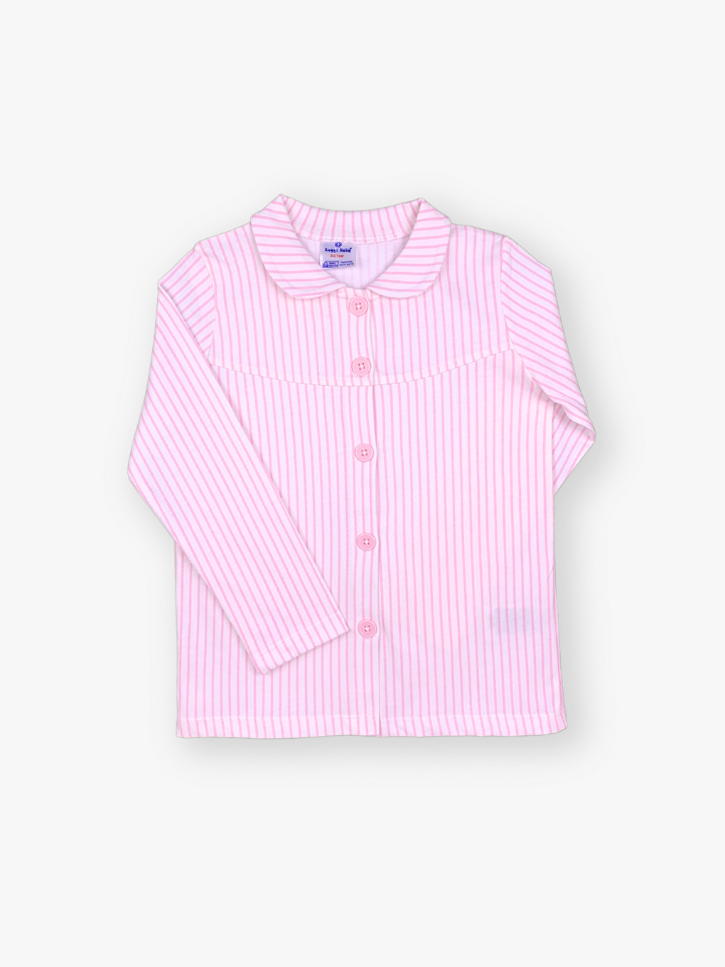 Pembe Gömlek Yaka Çizgili Uzun Kollu Kız Çocuk Pijama Takımı-1