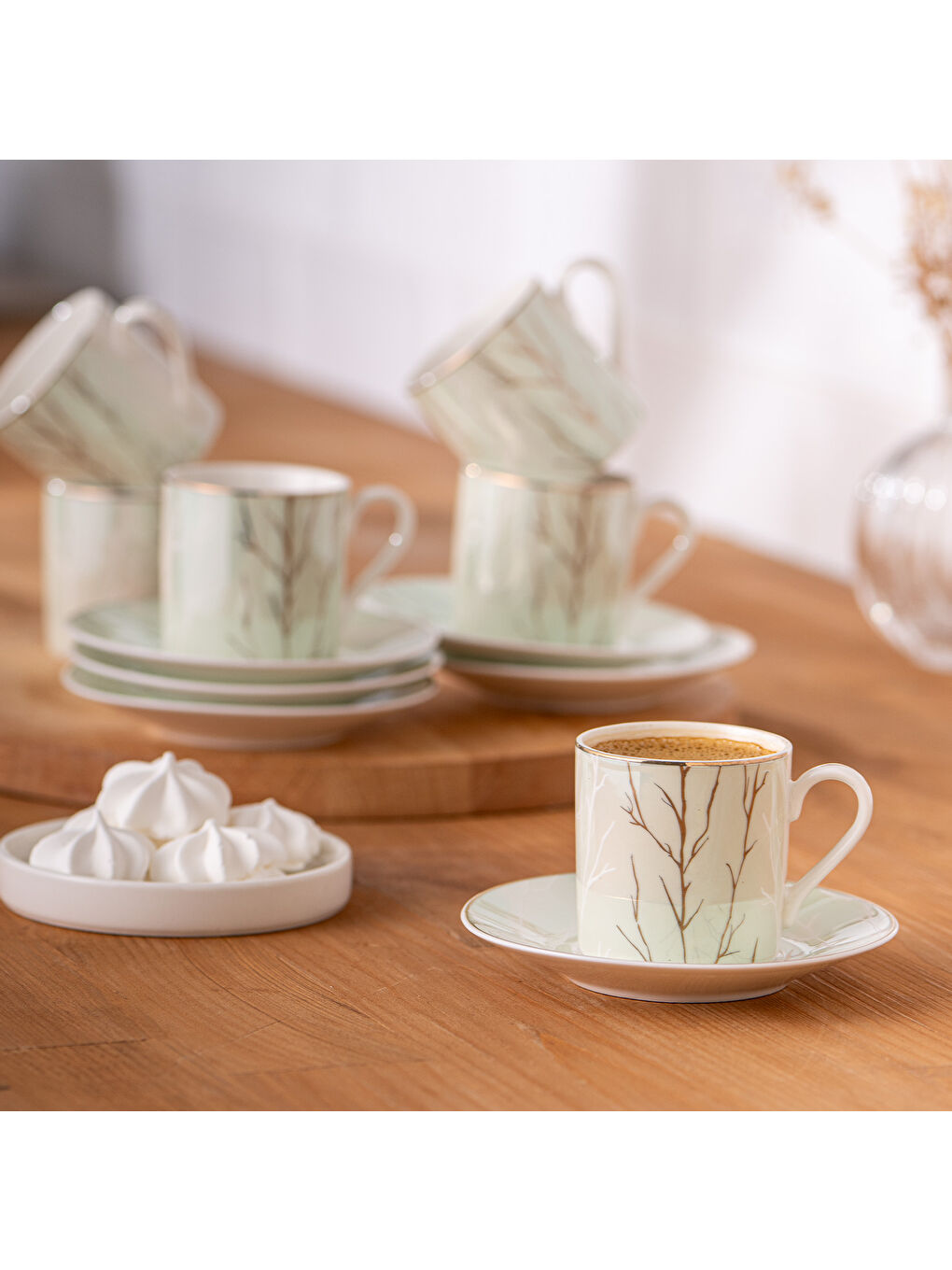 Beyaz Crystal 6 Kişilik Kahve Fincan Takımı 80 ml-4