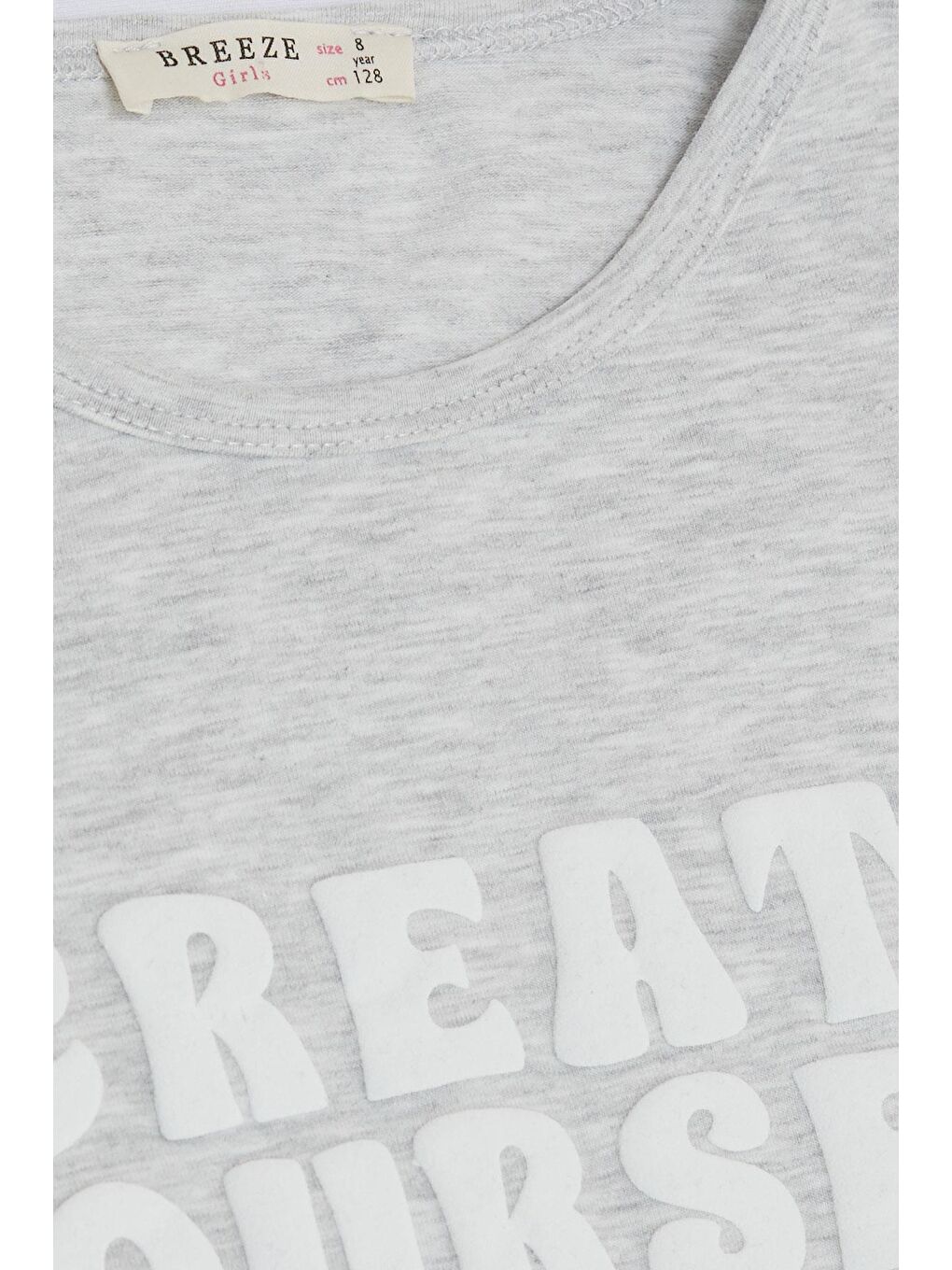 Kız Çocuk Tişört Kabartma Çiçek & Yazı Baskılı Açık Gri Melanj (6-10 Yaş)-2