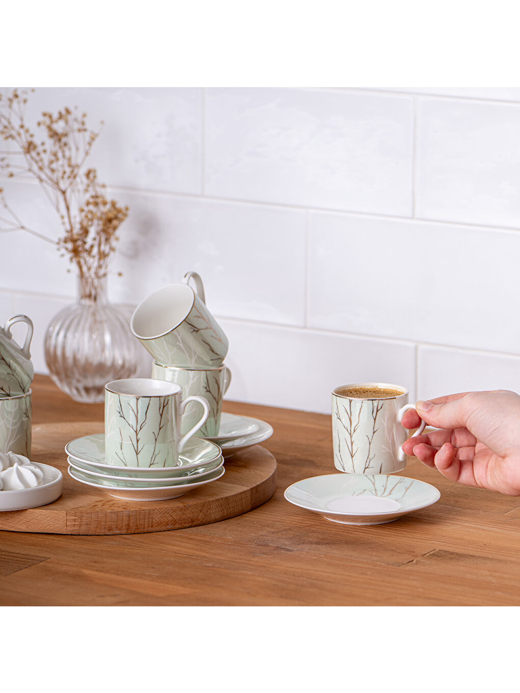 Beyaz Crystal 6 Kişilik Kahve Fincan Takımı 80 ml-8