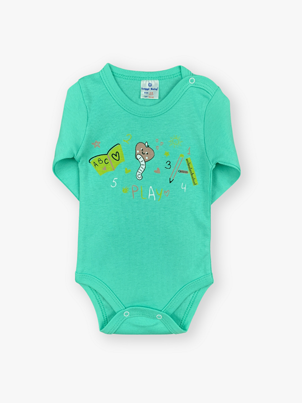 Yeşil Bisiklet Yaka Uzun Kollu Baskılı Kız Bebek Çıtçıtlı Body 2'li-1