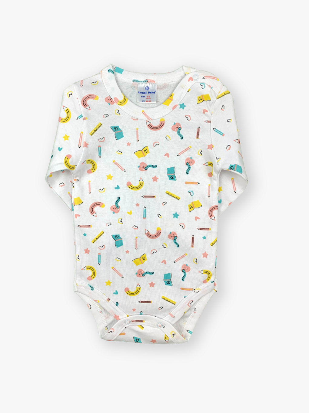 Yeşil Bisiklet Yaka Uzun Kollu Baskılı Kız Bebek Çıtçıtlı Body 2'li-2